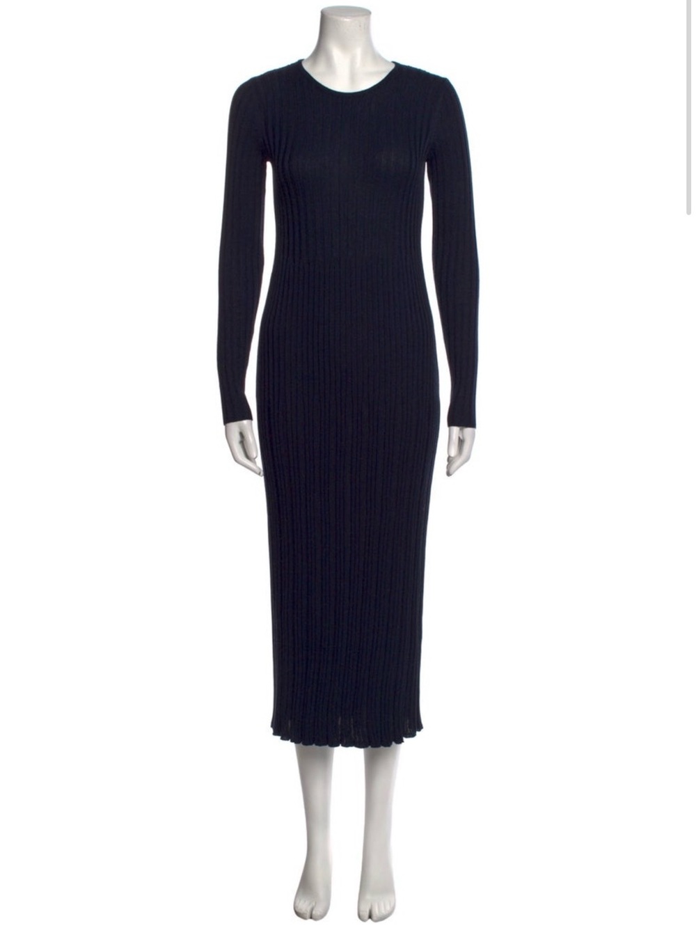 MaxMara Navy Ribbed Long Sleeve Midi Dress